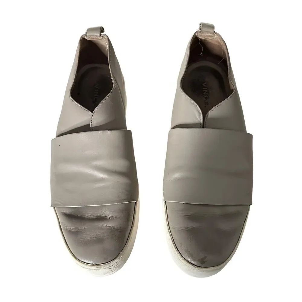 Vince Women's Platform Sneakers Size 9 Wallace Leather‎ Gray Slip On Shoes